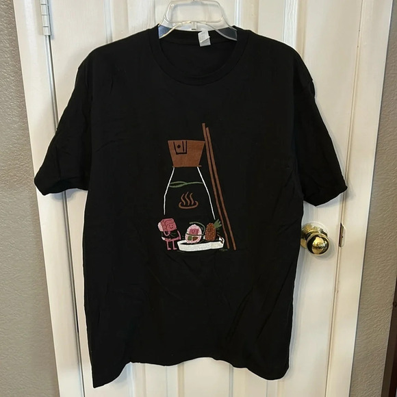 Sushi and Soy Sauce Unisex Large Cotton Black Funny Graphic T shirt Cosplay - Picture 1 of 4